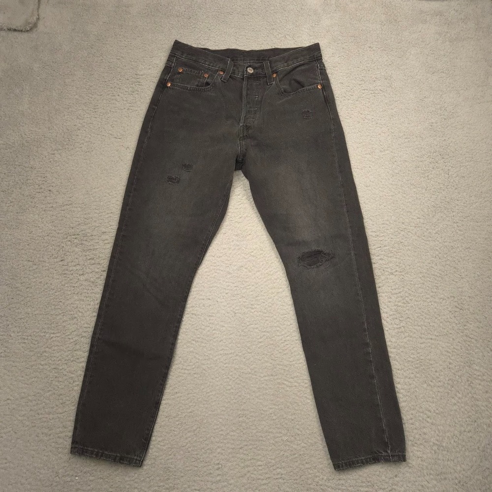 Levis Premium 501 Skinny Jeans Mens W28 L28 Black Distressed Denim